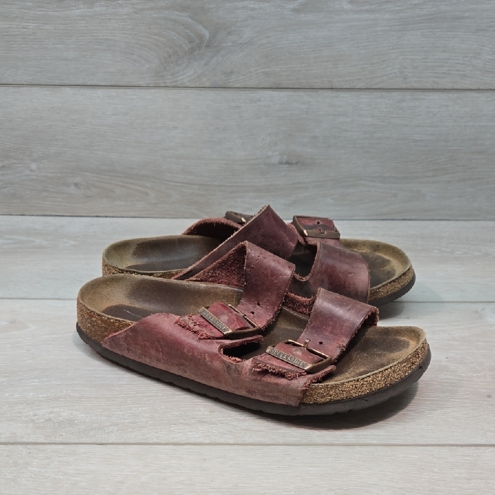 Birkenstock Women Arizona  Leather Sandals Slide Shoes Sz 38/7 Narrow